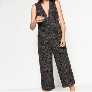 ZARA Cropped Tweed Jumpsuit Wide Leg